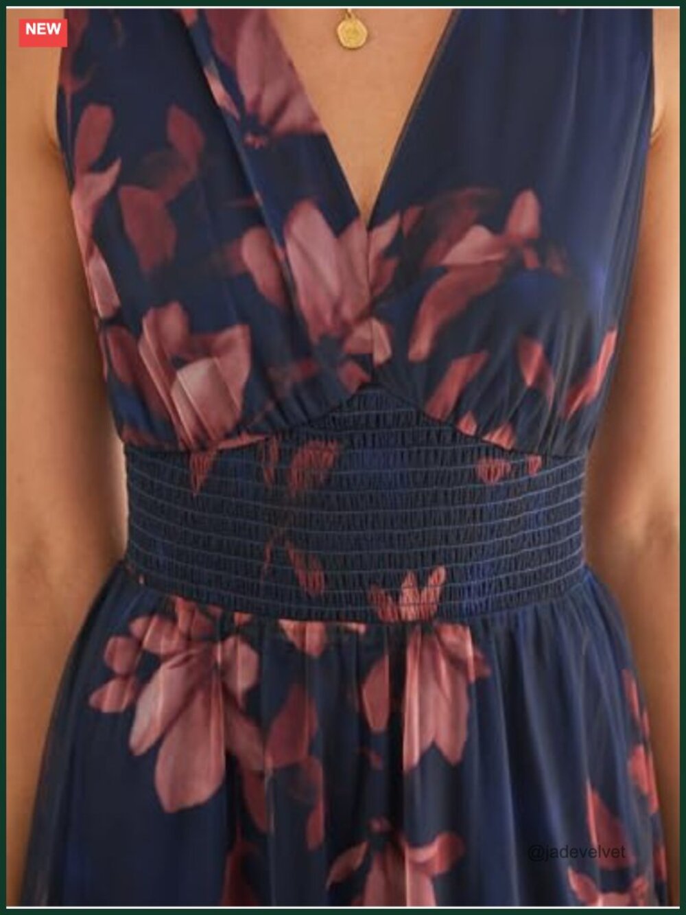 Sleeveless V Neck A-Line Maxi Dress with Elastic Waist, Floral Tulle, Flowy - Picture 3 of 6
